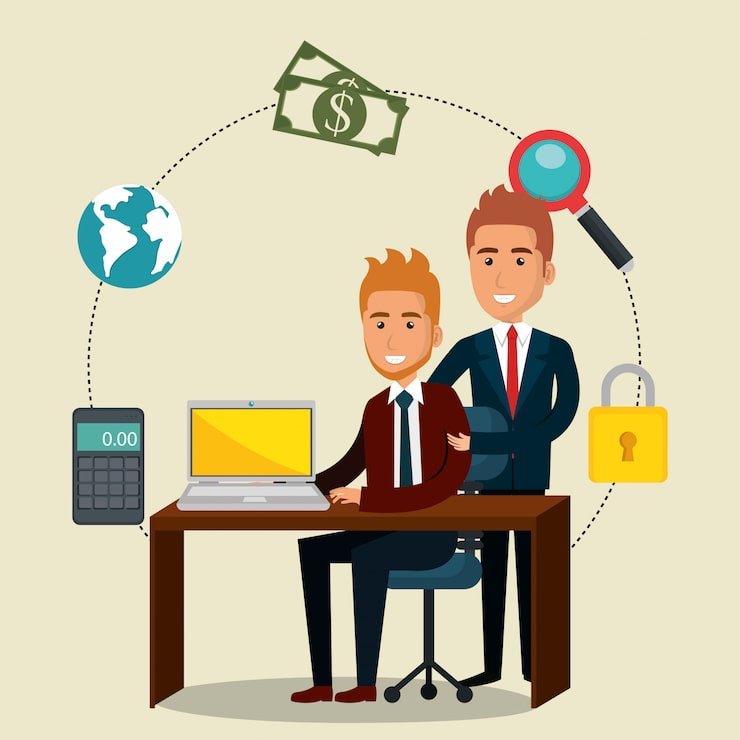 businesspeople office with e mail marketing