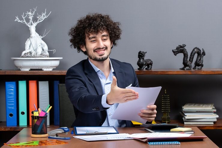 an accountant welcoming the client