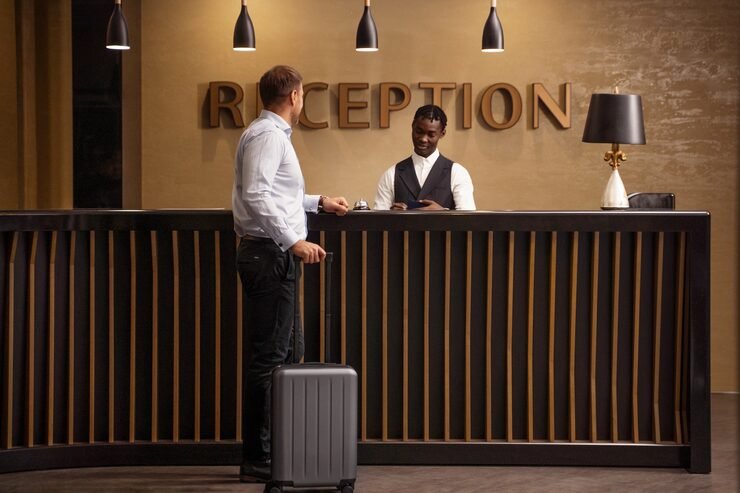 Business traveler carrying luggage at airport