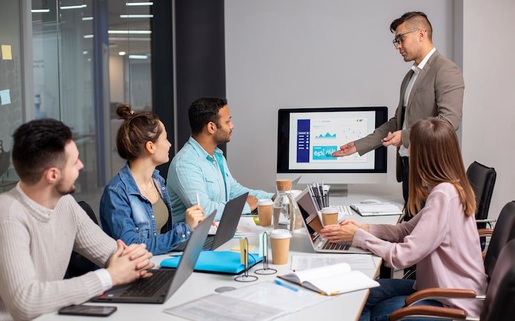 Modern office with computers for online accounting
