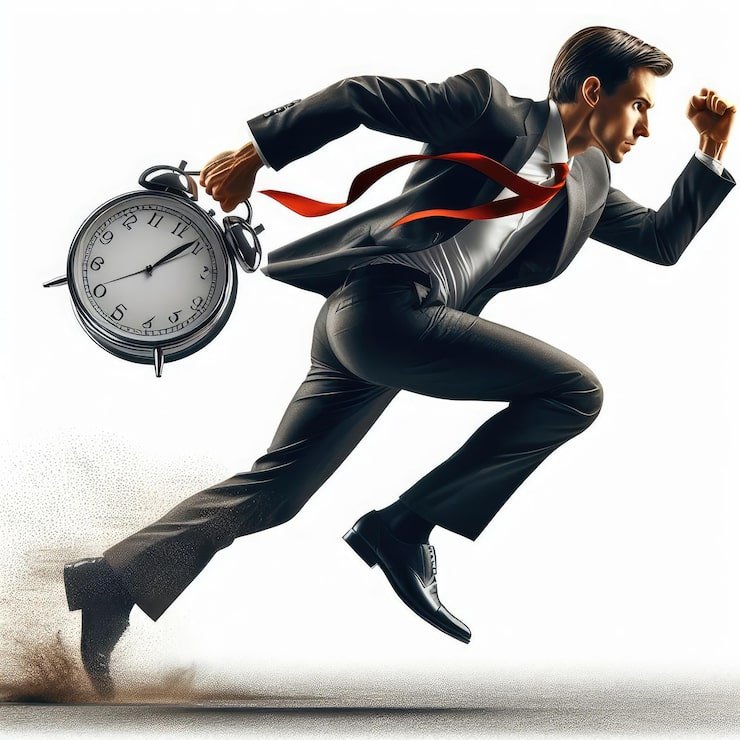 Young businessman running with stress over taxes